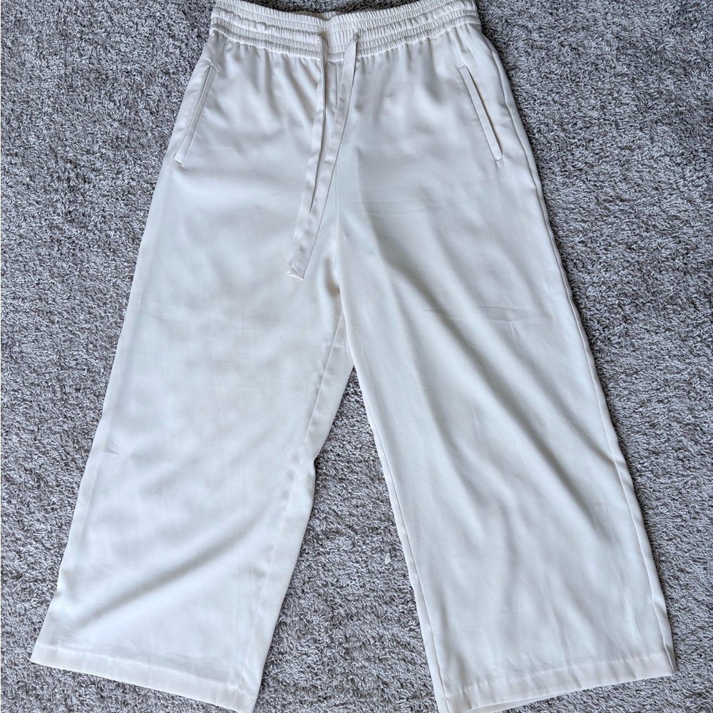 Zara Cream Wide-Leg Pull-On Pants
